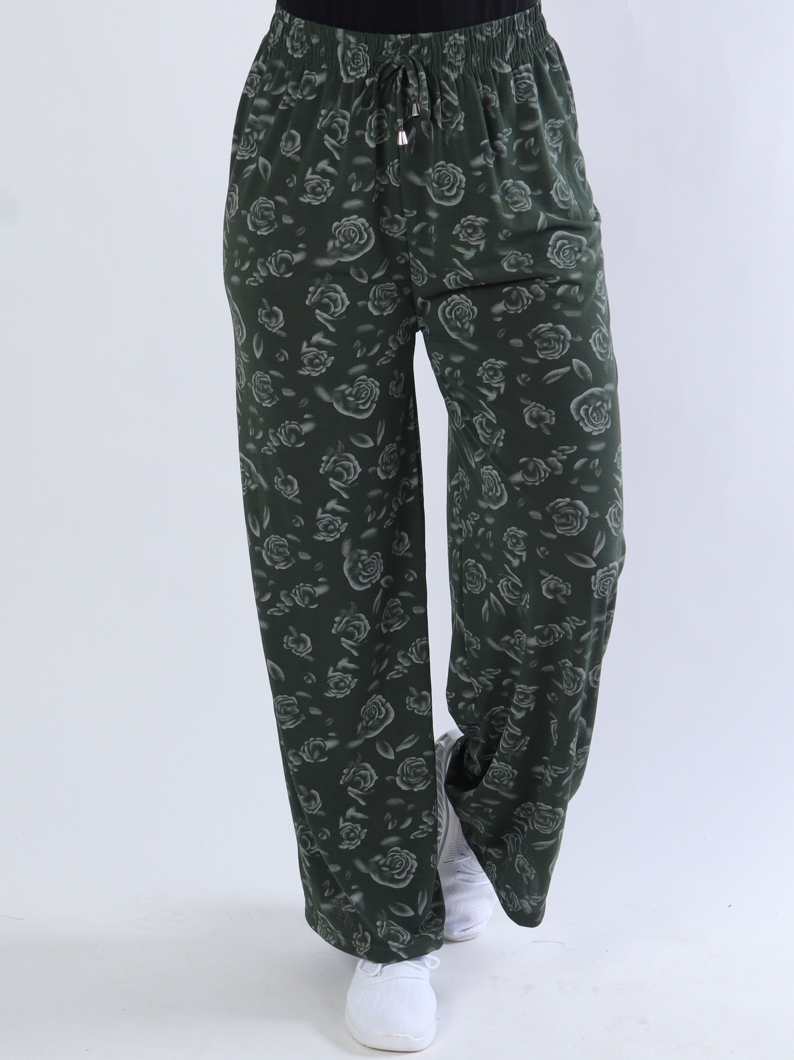 Laiba - Beigefarvet løse bukser med rosemotiver